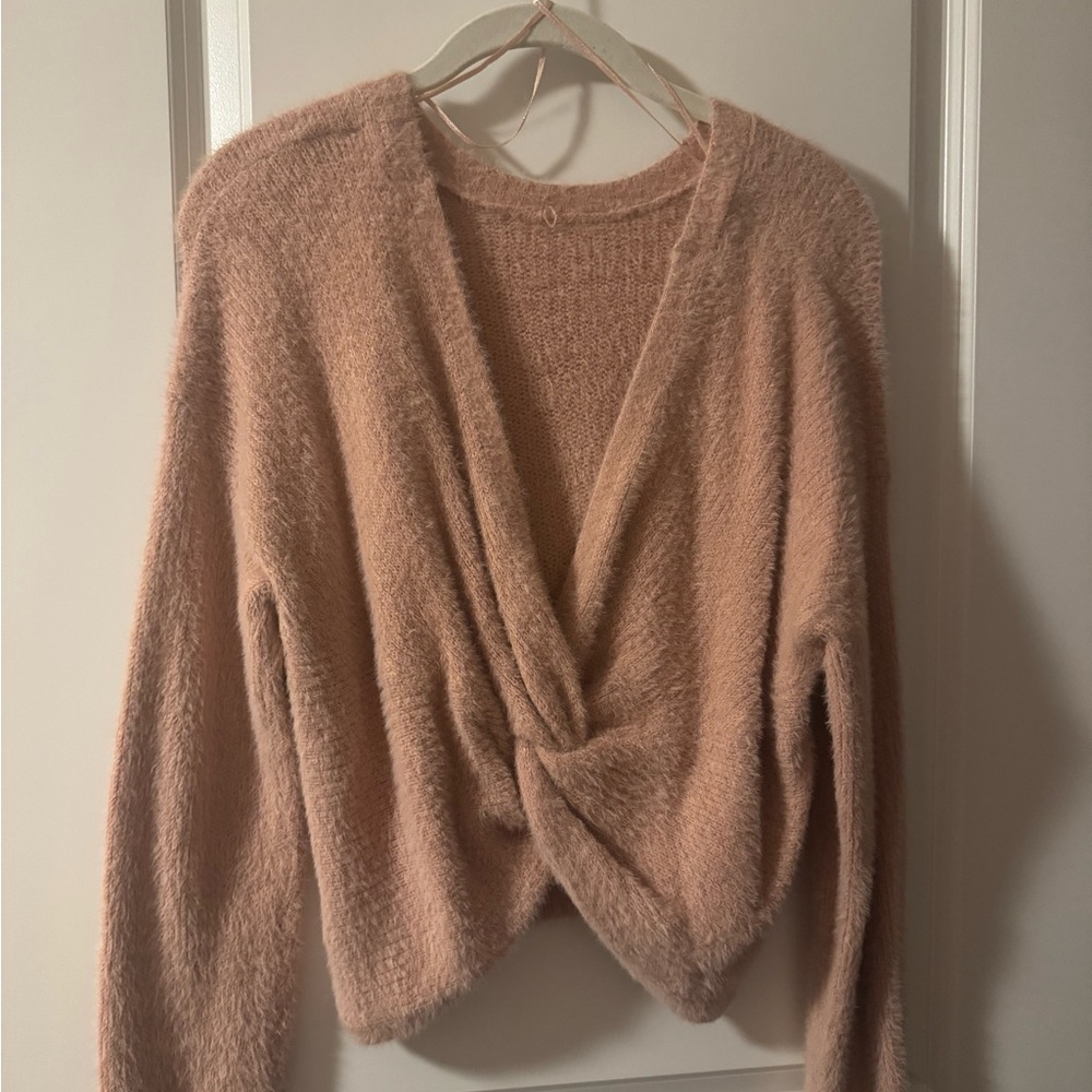 Cozy Pink Twist-Front Reversible Sweater